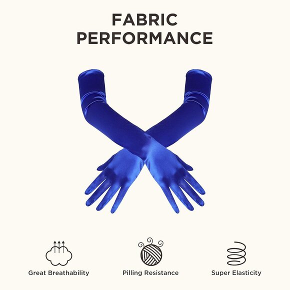 Women's Blue Long Opera Party 20s Satin Gloves Stretchy Arm Cover Elbow Length - Picture 6 of 7